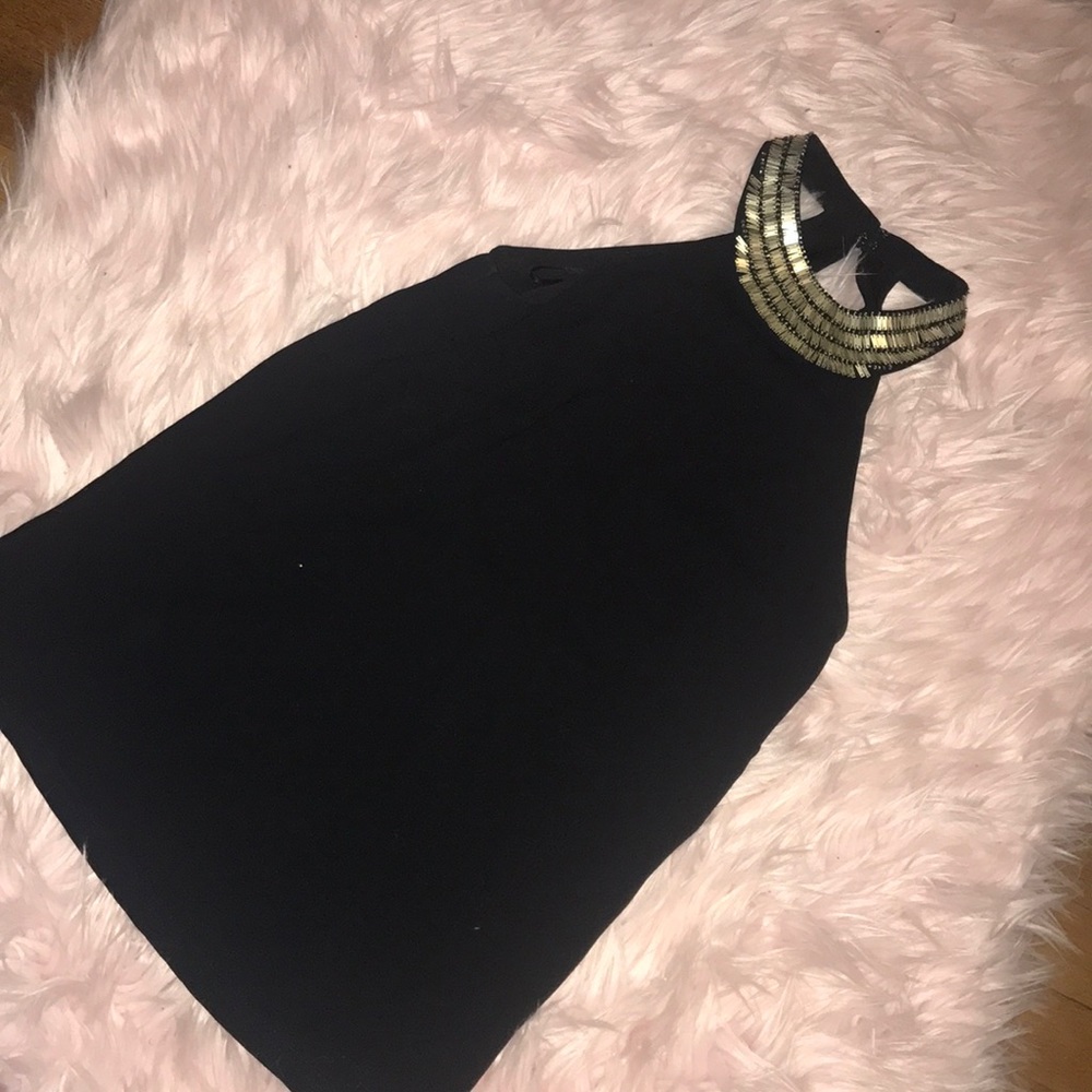 Gold embellished black tank